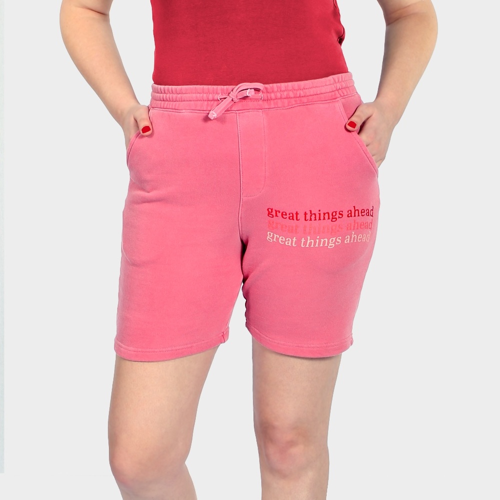 WOMEN'S TALL SZ’s S/M-M/L Pink Great Things Ahead Long Drawstring Shorts